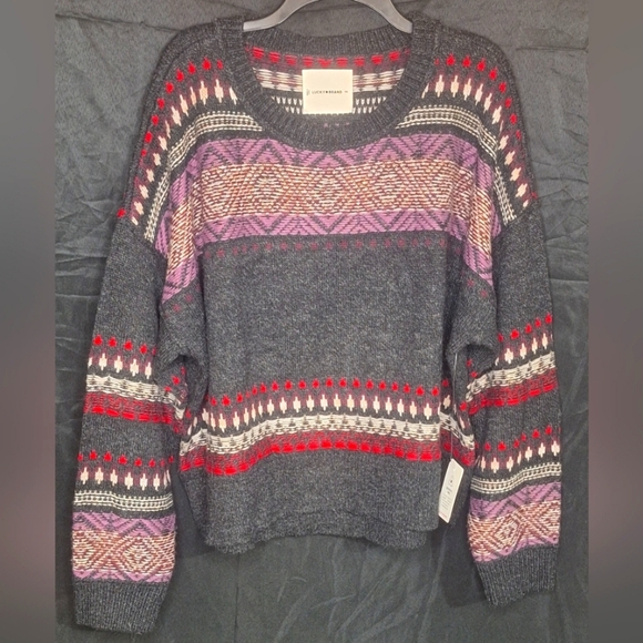 Lucky Brand Women’s Fair Isle Crewneck Sweater – Black Combo, XX-Large - Picture 2 of 8